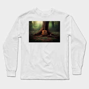 Acoustic Guitar Tree Of Life / Unwind Art Work Design Long Sleeve T-Shirt